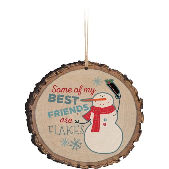 Some Of My Best Friends Are Flakes Snowman Humorous Rustic Bark Look Wood Christmas Ornament