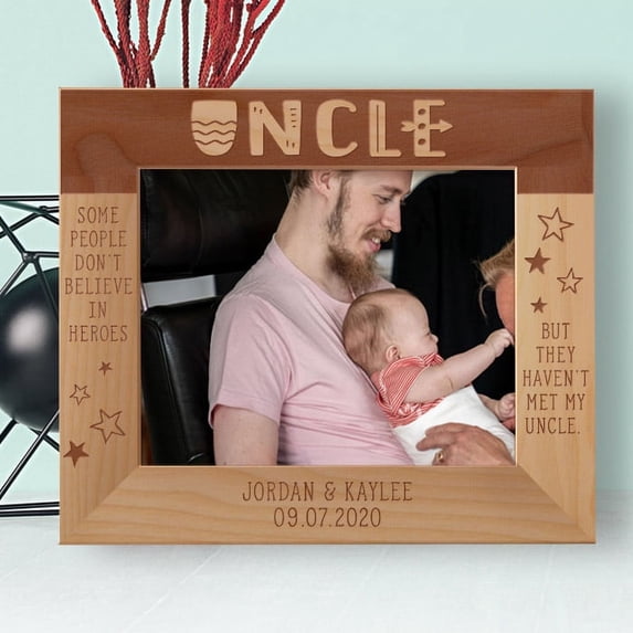 Some People Don't Believe In Heroes But They Haven't Met My Uncle Personalized Wooden Frame-10" x 8" Brown Horizontal