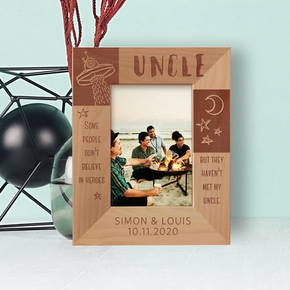 Some People Don't Believe In Heroes But They Haven't Met My Uncle Personalized Wooden Frame 3 1/2" x 5" Brown (Vertical)