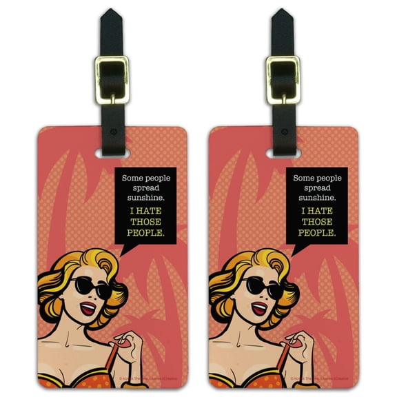Some People Spread Sunshine I Hate Those People Funny Humor Luggage ID Tags Suitcase Carry-On Cards - Set of 2
