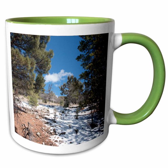 3drose, Some Snow in the Dixie National Forest of Utah with Pines, 11oz Two-tone Green Mug