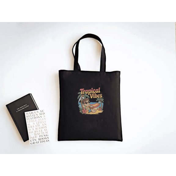 Some Tropical Vibes With A Beach Cartoon For Summer Fun on Tote Bags