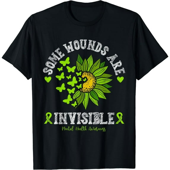 Some Wounds Are Invisible Mental Health Awareness Sunflower T-Shirt Black Large