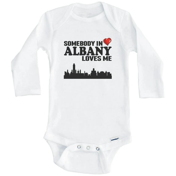 Somebody In Albany Loves Me One Piece Baby Bodysuit (Long Sleeve), 3-6 Months White