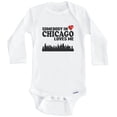 thumbnail image 1 of Somebody In Chicago Loves Me One Piece Baby Bodysuit (Long Sleeve), 6-9 Months White, 1 of 1
