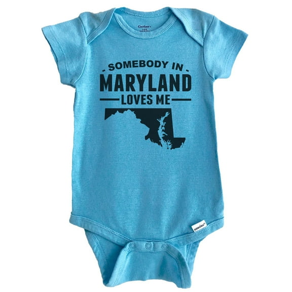 Somebody In Maryland Loves Me Baby Bodysuit - Maryland Baby Bodysuit (Blue), 0-3 Months