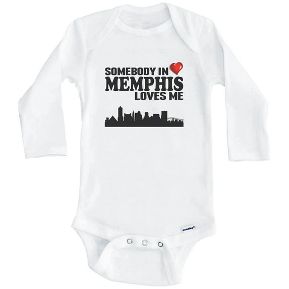 Somebody In Memphis Loves Me One Piece Baby Bodysuit (Long Sleeve), 6-9 Months White