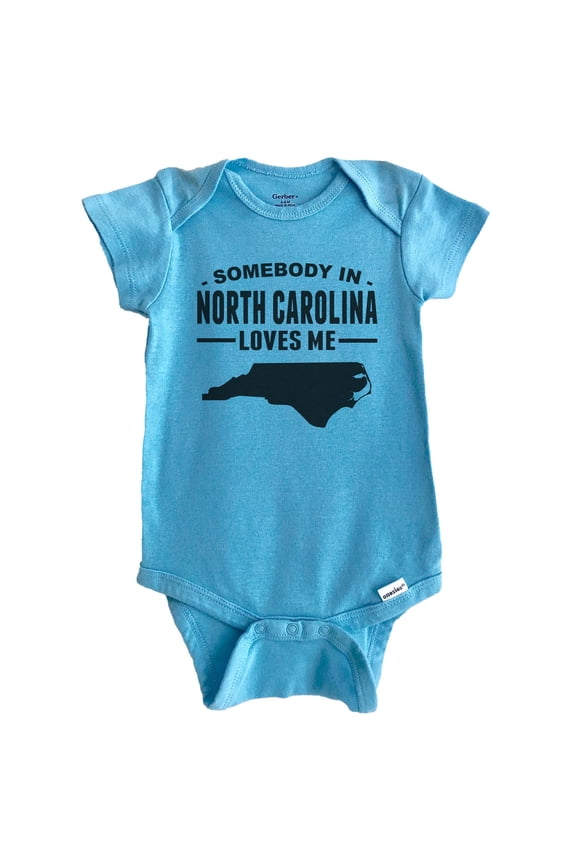 Somebody In North Carolina Loves Me Baby Bodysuit - North Carolina Baby Bodysuit (Blue), 0-3 Months