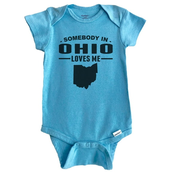 Somebody In Ohio Loves Me Baby Bodysuit - Ohio Baby Bodysuit (Blue), 0-3 Months