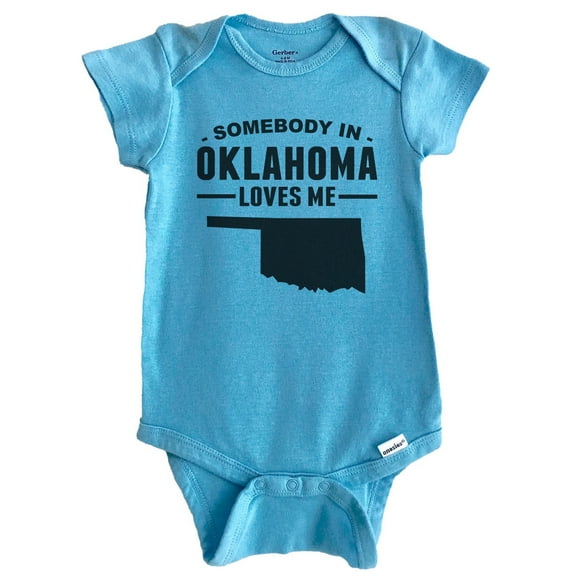 Somebody In Oklahoma Loves Me Baby Bodysuit - Oklahoma Baby Bodysuit (Blue), 6-9 Months