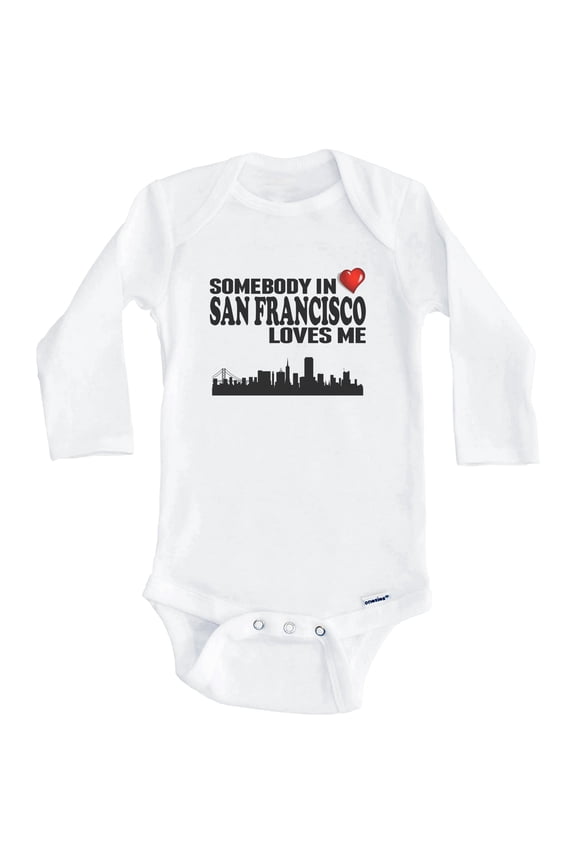 Somebody In San Francisco Loves Me One Piece Baby Bodysuit (Long Sleeve), 0-3 Months White