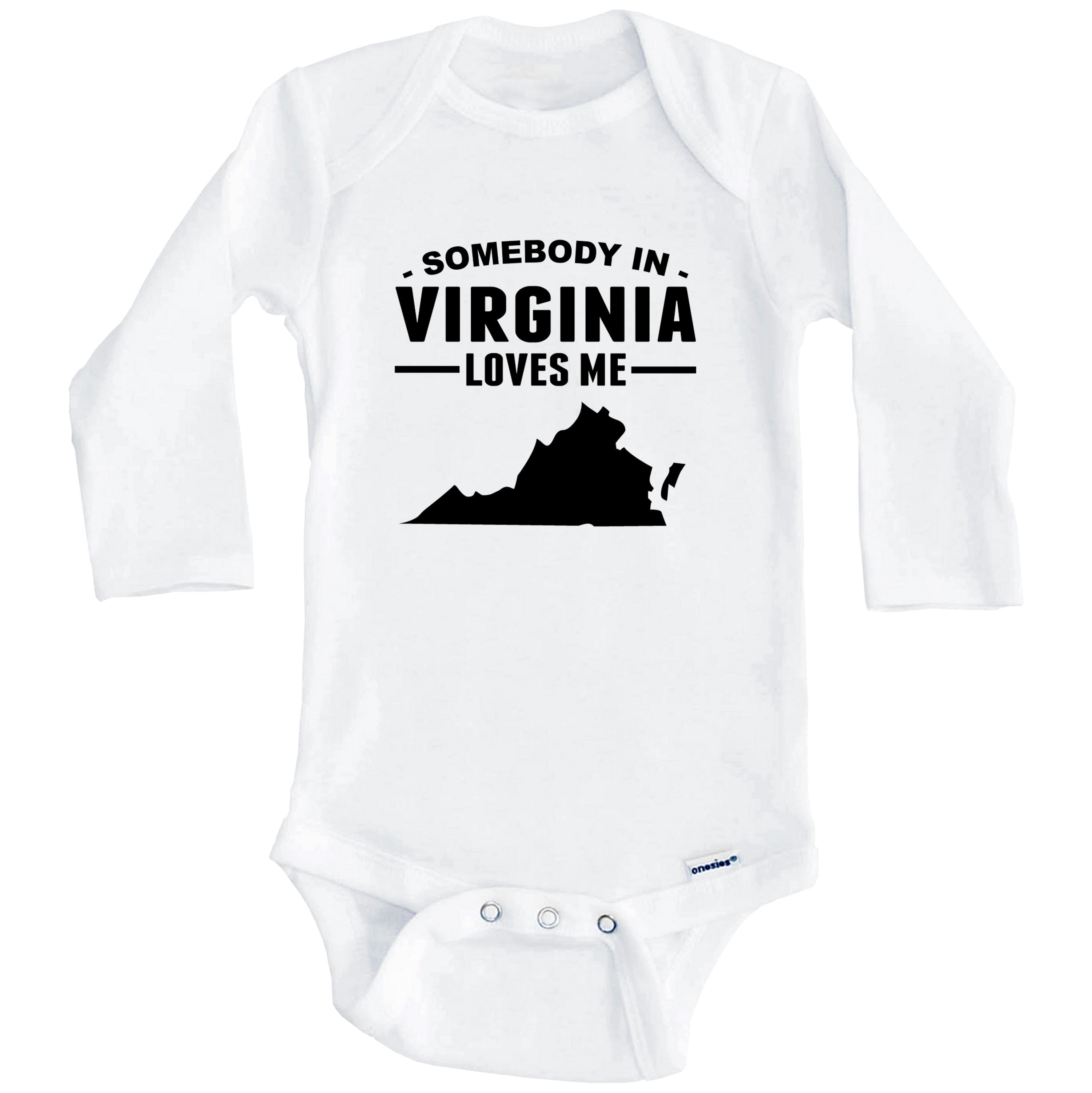 Somebody In Virginia Loves Me One Piece Baby Bodysuit - Virginia Baby Bodysuit (Long Sleeve), 0-3 Months White