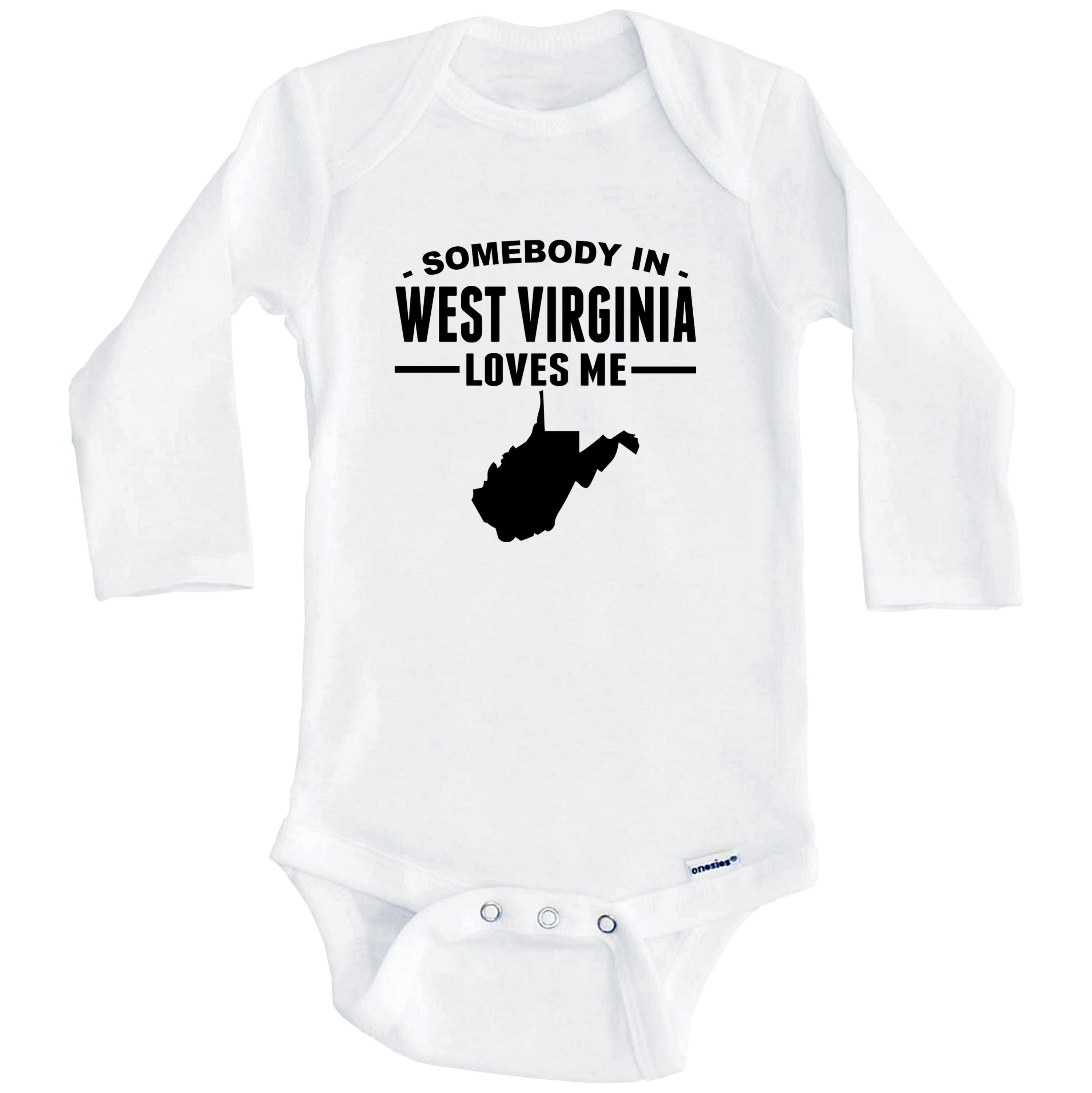 Somebody In West Virginia Loves Me One Piece Baby Bodysuit - West Virginia Baby Bodysuit (Long Sleeve), 0-3 Months White