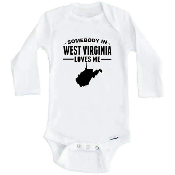 Somebody In West Virginia Loves Me One Piece Baby Bodysuit - West Virginia Baby Bodysuit (Long Sleeve), 0-3 Months White