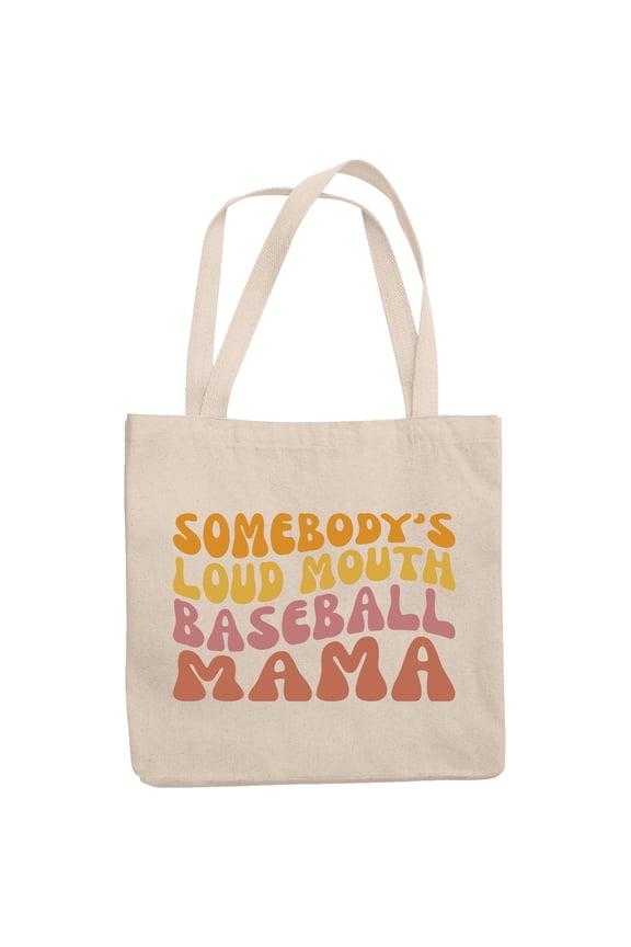 Somebody's Loud Mouth Baseball Mama Quote, Groovy Retro Wavy Text Merch Gift, 12oz Canvas Tote Bag