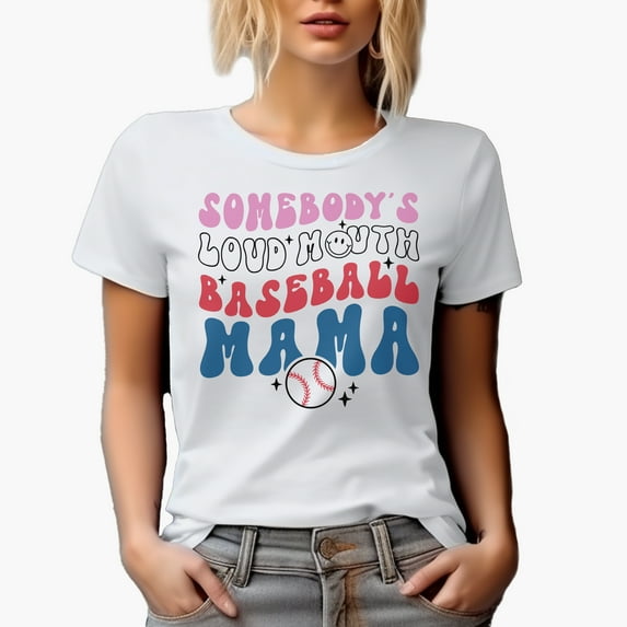 Somebody's Loud Mouth Baseball Mama Wavy & Groovy Text Merch Gift, White T-Shirt, 3XL