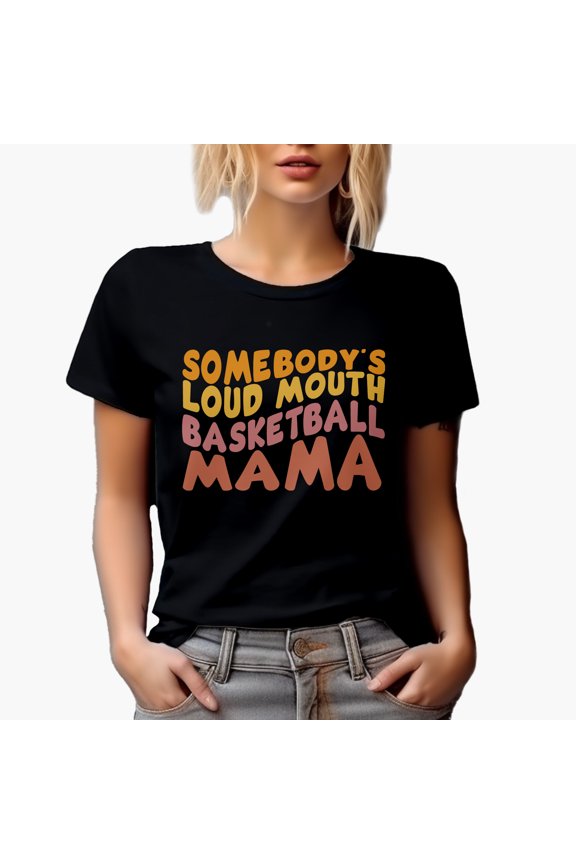 Somebody's Loud Mouth Basketball Mama, Sports Themed, Groovy Retro Wavy Text Merch Gift, Black T-Shirt, Small