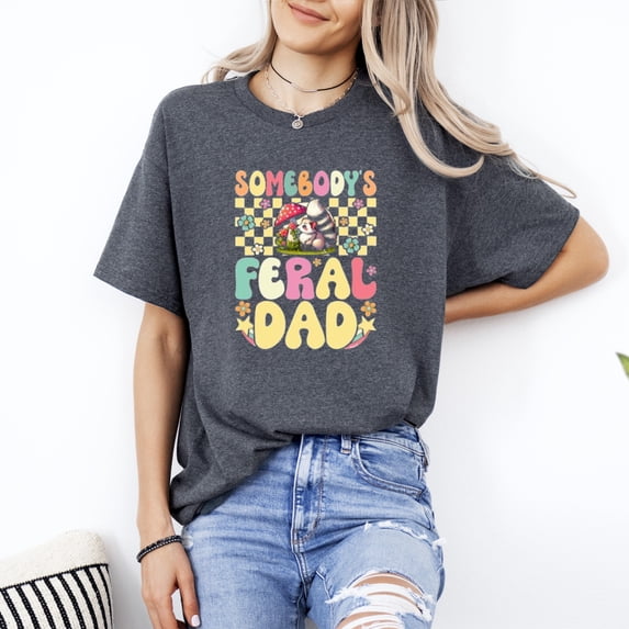 Somebodys Feral Dad Funny Wild Parent Humor Design Retro T-Shirt, for men & women, up to size 5XL