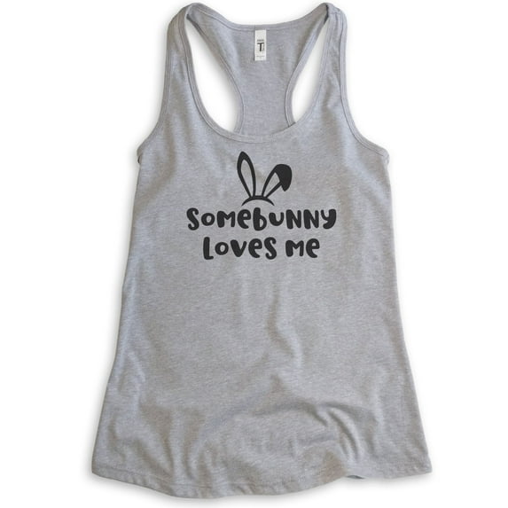 Somebunny Loves Me Tank Top, Ladies Racerback Tank Top, Easter Tank, Easter Pun Tank, Heather Gray, XX-Large