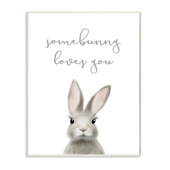 Stupell Industries Somebunny Loves You Quote Grey Rabbit Animal Pun,10 x 15,Designed by Leah Straatsma