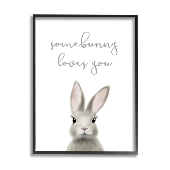 Somebunny Loves You Quote Grey Rabbit Animal Pun 16 in x 20 in Framed Painting Art Prints, by Stupell Home Décor