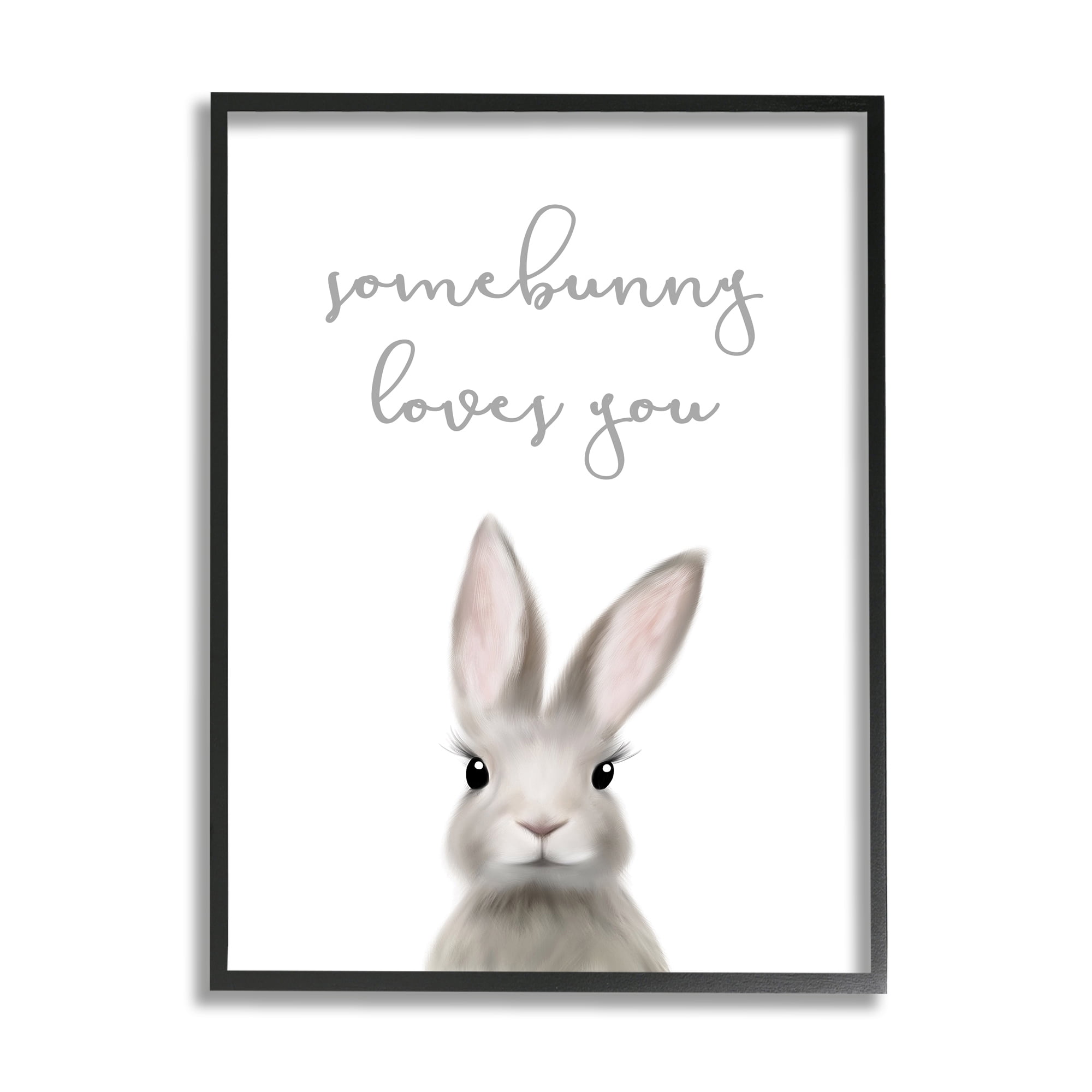 Stupell Industries Somebunny Loves You Quote Grey Rabbit Animal Pun,11 x 14,Designed by Leah Straatsma