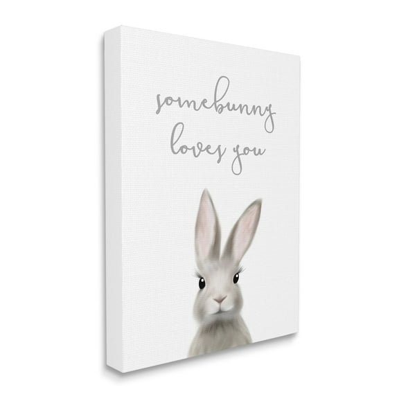 Stupell Industries Somebunny Loves You Quote Grey Rabbit Animal Pun,24 x 30,Designed by Leah Straatsma