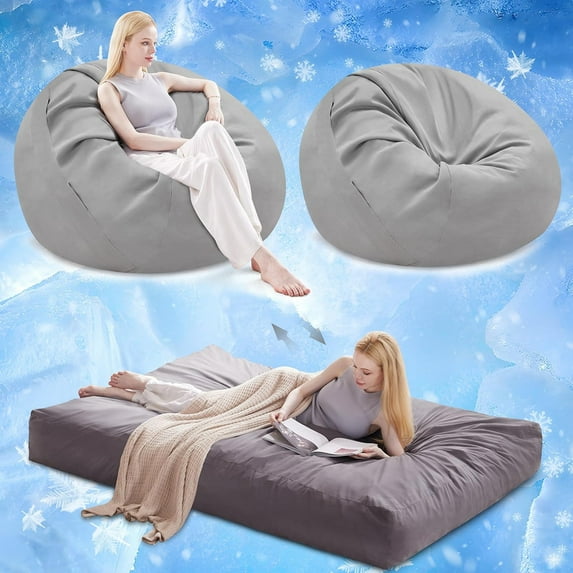 Someet 2 in 1 Convertible Bean Bag Chair with Removable Cooling Cover, Queen Size, Gray Color, Washable and Removable Cover