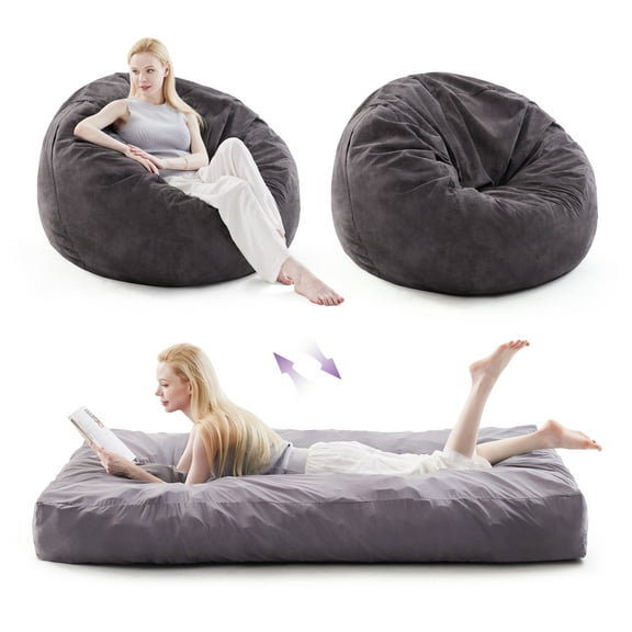 Someet 2 in 1 Convertible Bean Bag Chair with Removable Cover and Washable, Full Size Bean Bag Chair for Adult, Black