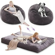 Someet 2 in 1 Convertible Bean Bag Chair with Removable & Washable Cover, Full Size Flannel Bean Bag Bed for Adult, Black