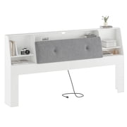 Someet 2 in 1 King Size Removable Upholstered Bookcase Headboard with 2 USB & 2 Type-C Port & Power Outlets & LED Light, White