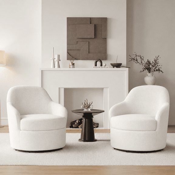 Someet 360° Swivel Accent Chair Set of 2 with Washable Removable Cover, Modern Upholstered Teddy Barrel Chair for Living Room for Adult, White