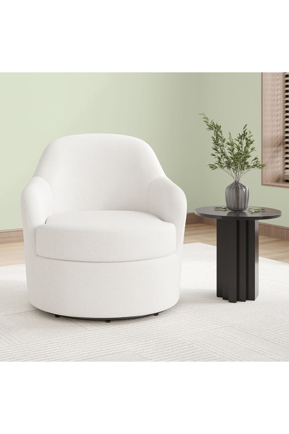 360° Swivel Accent Chair with Hidden Storage, Modern Upholstered Barrel Chair for Living Room, White