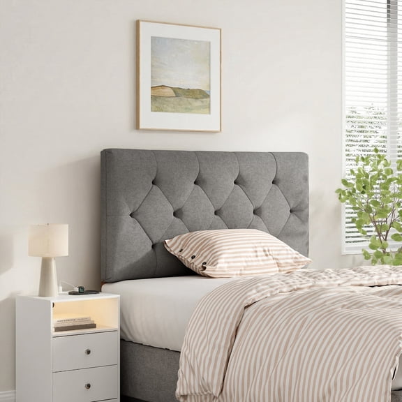 Someet Upholstered Headboard for Twin Size, Adjustable Height Headboard, Modern Diamond Tufting Solid Wood Headboard, Light Gray