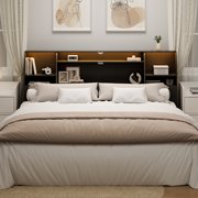 Someet King Headboard with Storage, Bookcase Headboards with 2 USB & 2 Type-C Port & Power Outlets & LED Light, Durable and Sturdy, Black