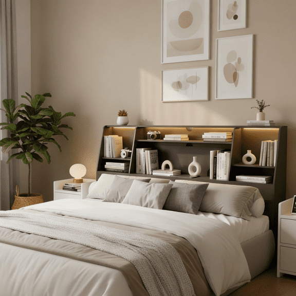 Someet King Headboard with Storage, Boookcase Headboards with Charging Station & Light, Height Adjustable, Sturdy and Durable for King Size Bed, Black