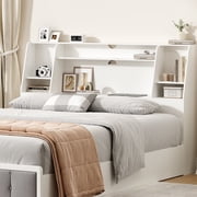 Someet Queen Headboard with Storage, Bookcase Headboards with 2 USB & 2 Type-C Port & Power Outlets & LED Light, Durable and Sturdy, White