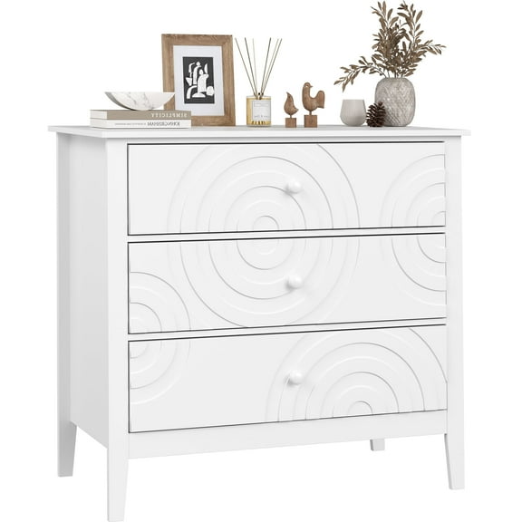Someet Nightstand with 3 Large Drawer for Bedroom, 30.1" Tall Wood Bedside Table, Modern End Table Entryway Table, White