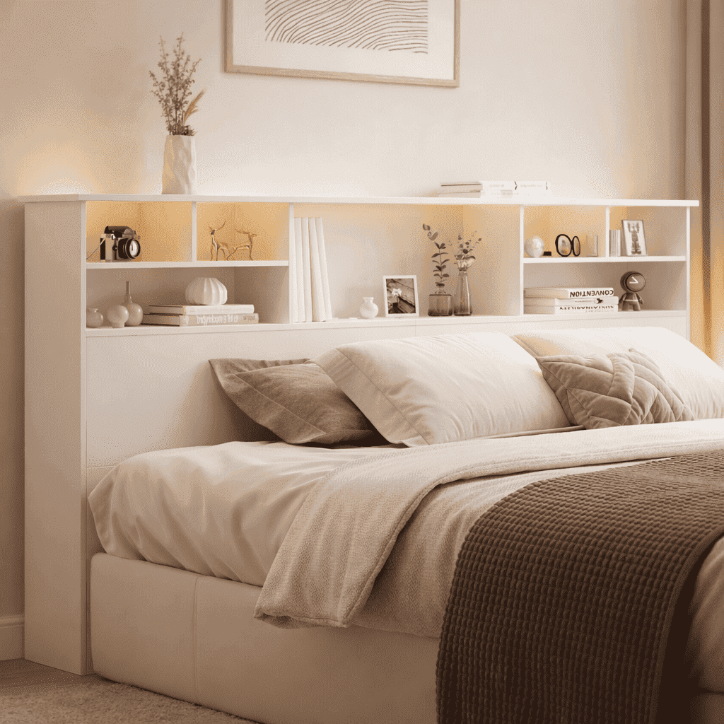 Someet Headboard for King Size with Storage, Bookcase Headboards with USB & Type-C Port & Power Outlets & 2 LED Lights, Durable and Sturdy, White