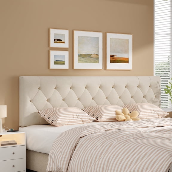 Someet Upholstered Headboard for King Size, Adjustable Height Headboard, Modern Diamond Tufting Solid Wood Headboard, Beige