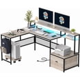 thumbnail image 1 of Someet L-Shaped Office Desk with Power Outlets and Lockers, Modern Simple Style 66" Computer Desk with Monitor Stand, Gray, 1 of 5