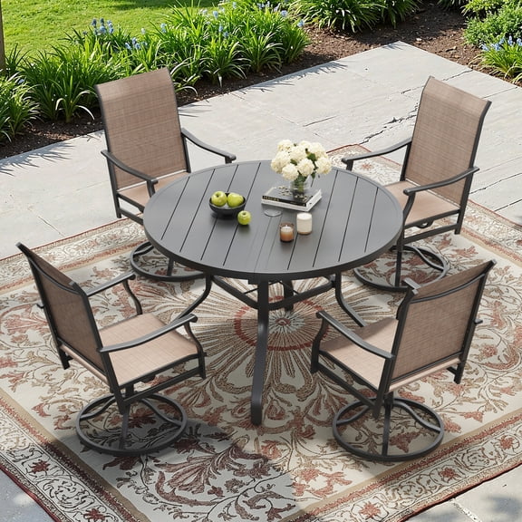 Someet Patio Outdoor Dining Table Round for 4, All-Weather Resistance Metal Furniture Table with Umbrella Hole for Garden Backyard deck
