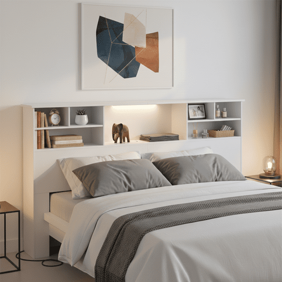 Someet Headboard for Queen Size with Storage, Sturdy and Stable Headboards with USB & Type-C Port & 2 LED Lights, Height Adjustable, Easy Assembly, White