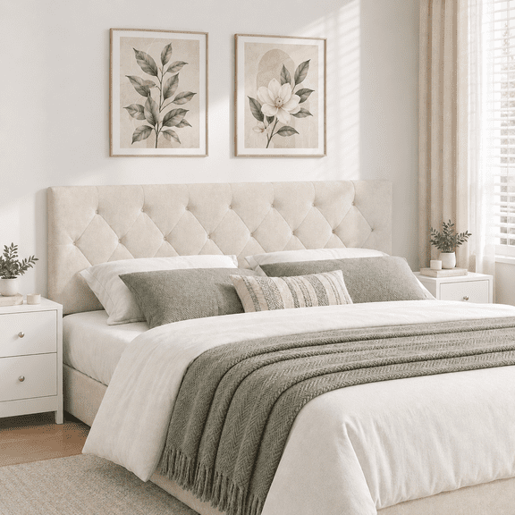 Someet Tufted Upholstered Headboard for Queen Size, Adjustable Height Wood Head board from 39.8" to 44.5", Bed Frame Adapters, Beige