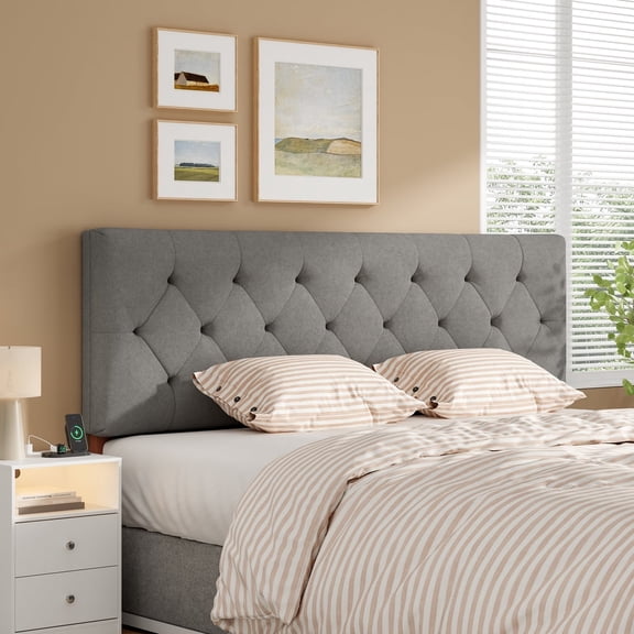 Someet Upholstered Headboard for Queen Size, Adjustable Height Headboard, Modern Diamond Tufting Solid Wood Headboard, Light Gray