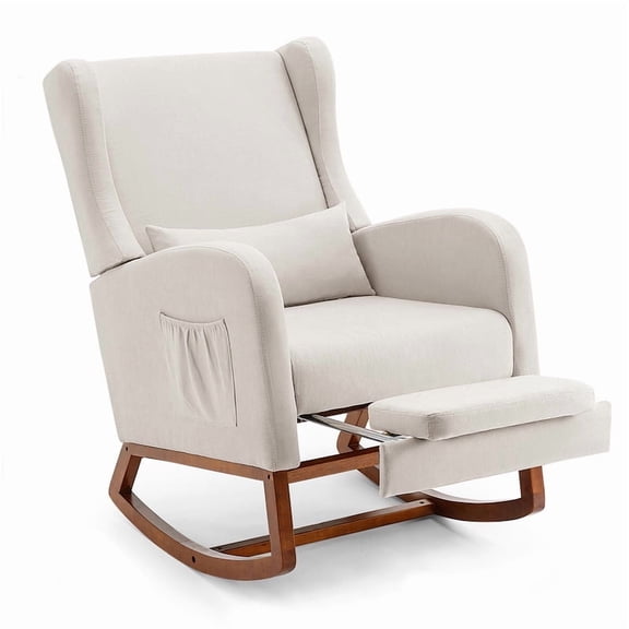 Someet Nursery Rocking Chair, Upholstered Glider Rocker Tufted Thick Backrest, Modern Rocking Accent Chairs for Living Room, Nursery, Bedroom, Beige