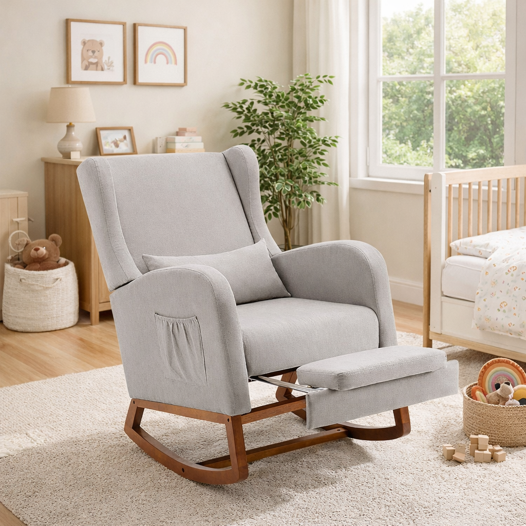 Someet Nursery Rocking Chair, Upholstered Glider Rocker Tufted Thick Backrest, Modern Rocking Accent Chairs for Living Room, Nursery, Bedroom, Gray