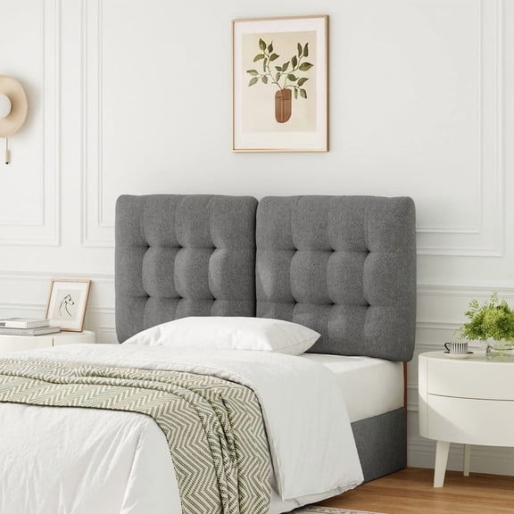 Someet Upholstered Headboard for Full Size, Adjustable Height Headboard, Modern Button Tufting Solid Wood Headboard, Gray