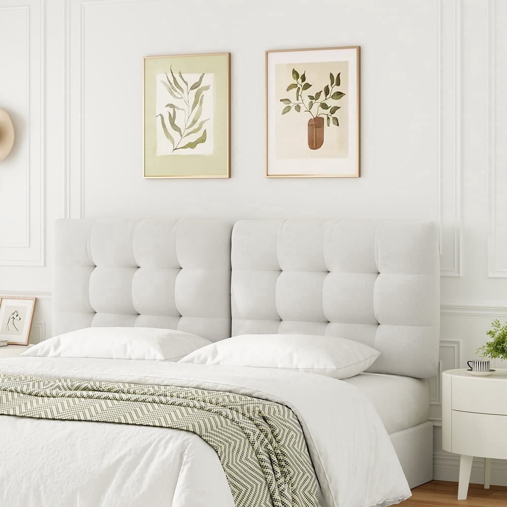 Someet Upholstered Headboard for King Size, Adjustable Height Headboard, Modern Button Tufting Solid Wood Headboard, Beige