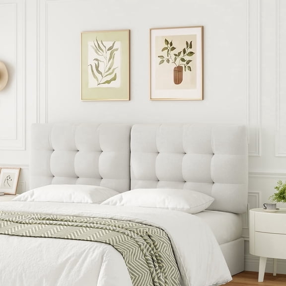 Someet Upholstered Headboard for King Size, Adjustable Height Headboard, Modern Button Tufting Solid Wood Headboard, Beige